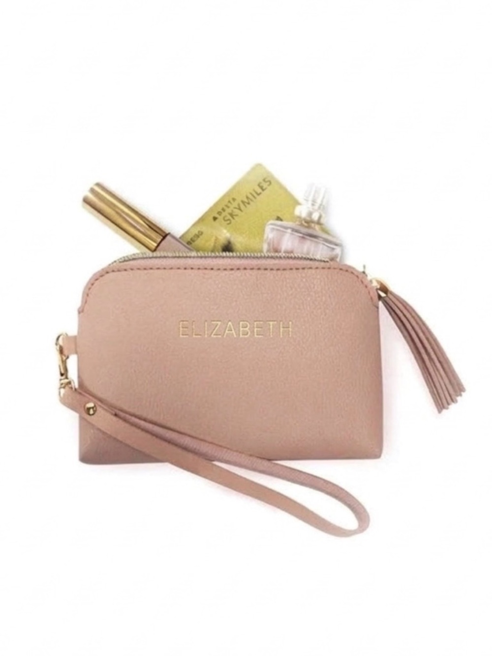 ELIZABETH Personalized Blush Pink Vegan Pebbled Leather NWT Wristlet from Chosen